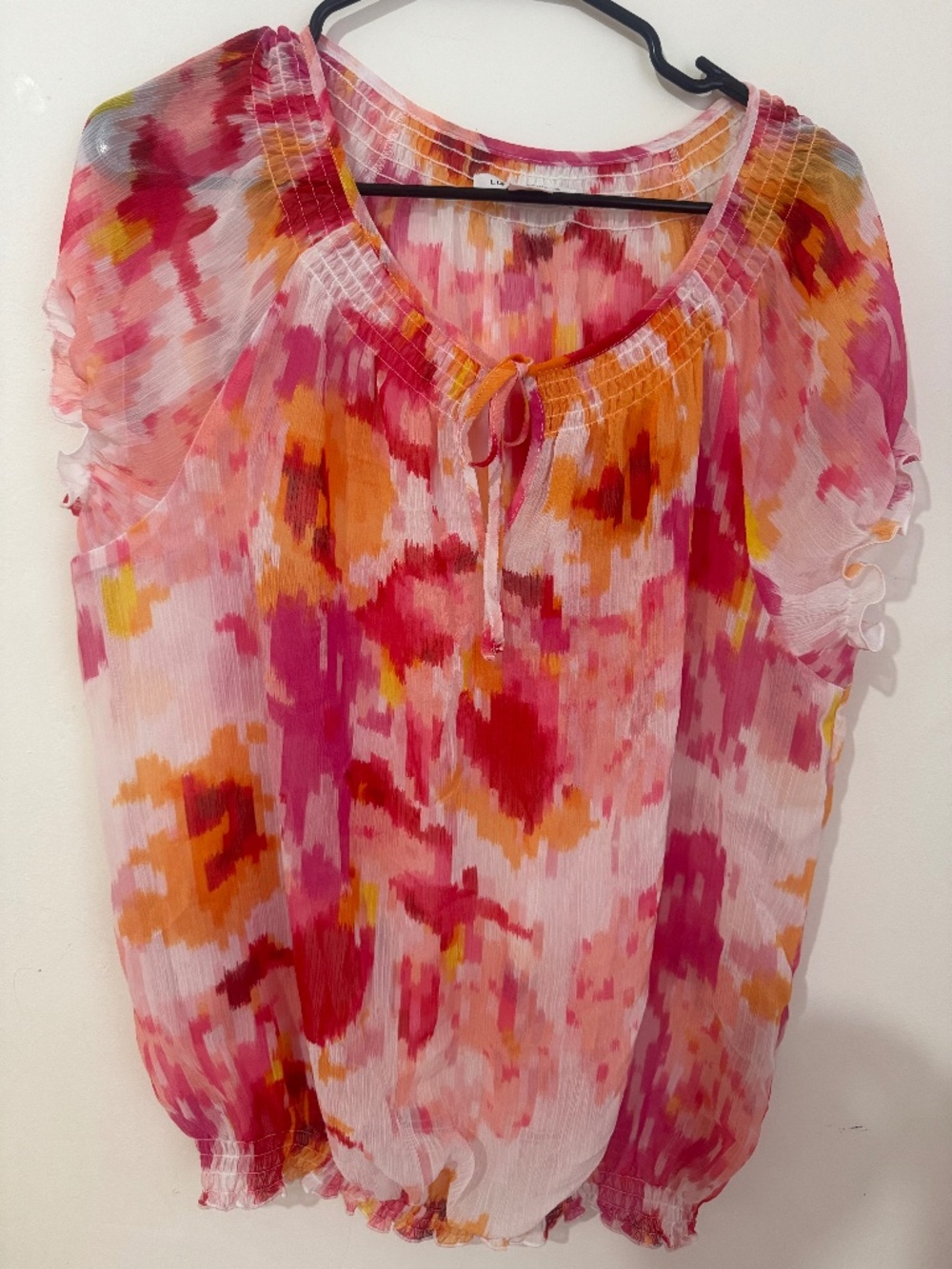Liz Claiborne Boho Peasant Blouse Womens XL Sheer Pink Orange